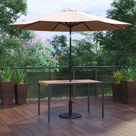 Flash Furniture Faux Teak 30 x 48 Patio Table-Tan Umbrella & Base XU-DG-UH3048-UB19BTN-GG